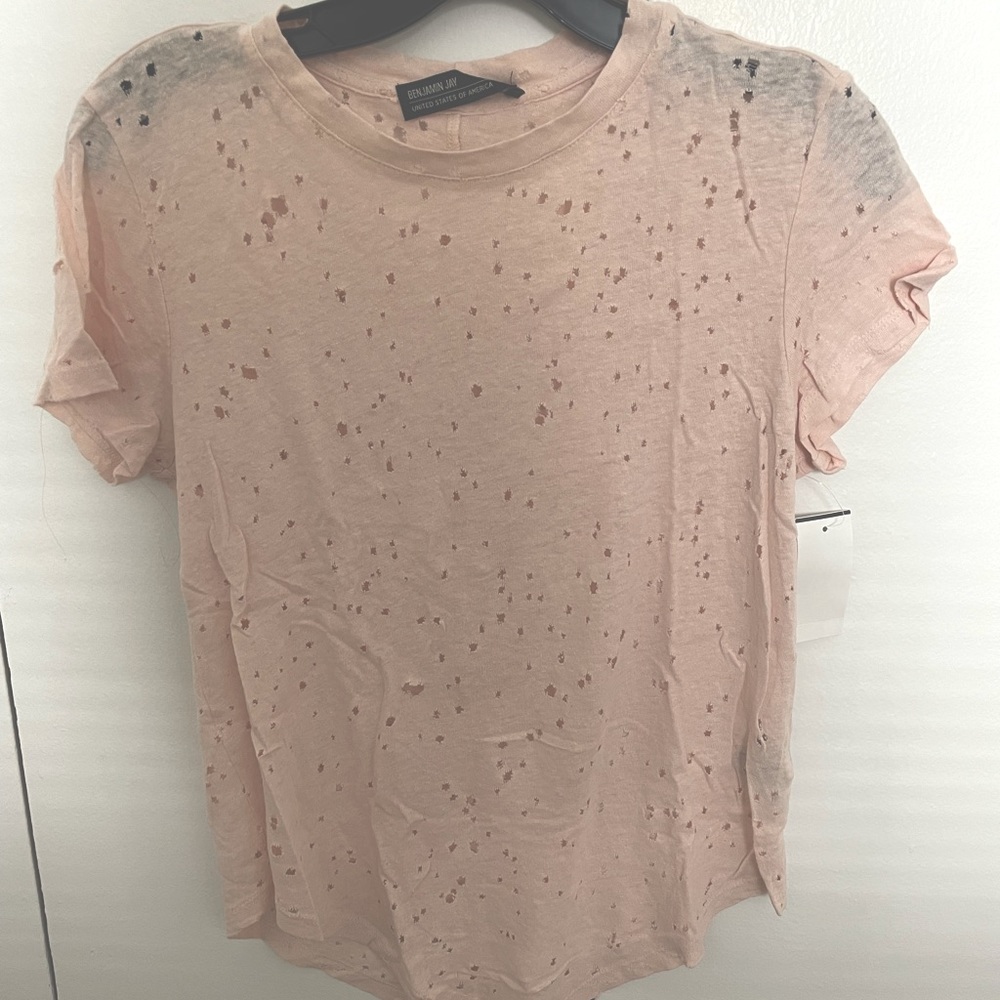 NWT BENJAMIN JAY Rex Blush Distressed Tee size small